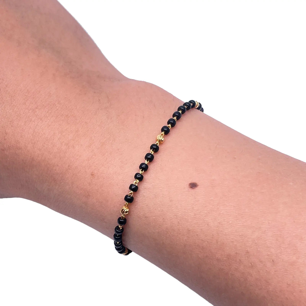 22ct Yellow Gold Children's Bracelet Black & Diamond Cut Gold Beads (Maniya/Manka/Nazariya) 