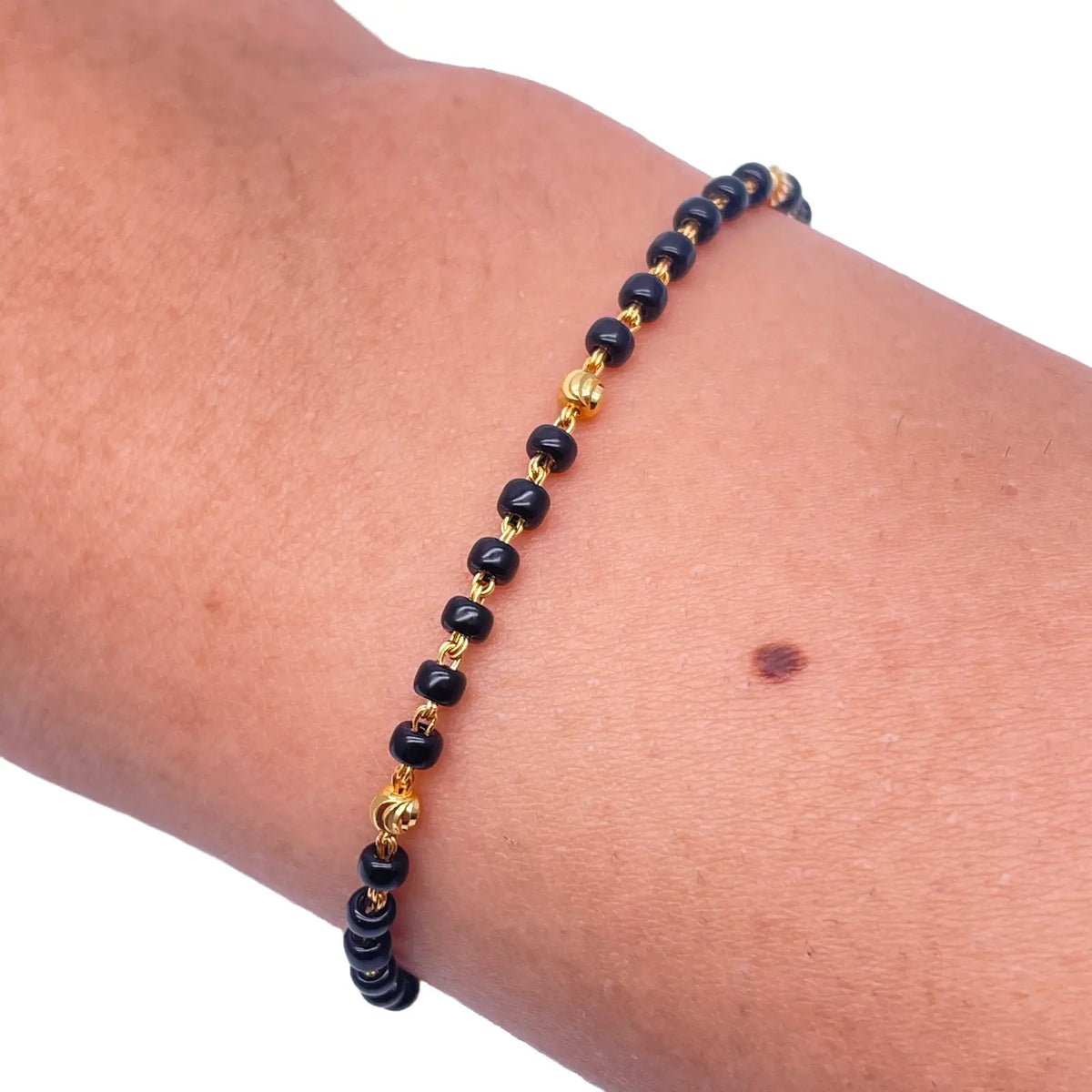 22ct Yellow Gold Children's Bracelet Black & Diamond Cut Gold Beads (Maniya/Manka/Nazariya) 