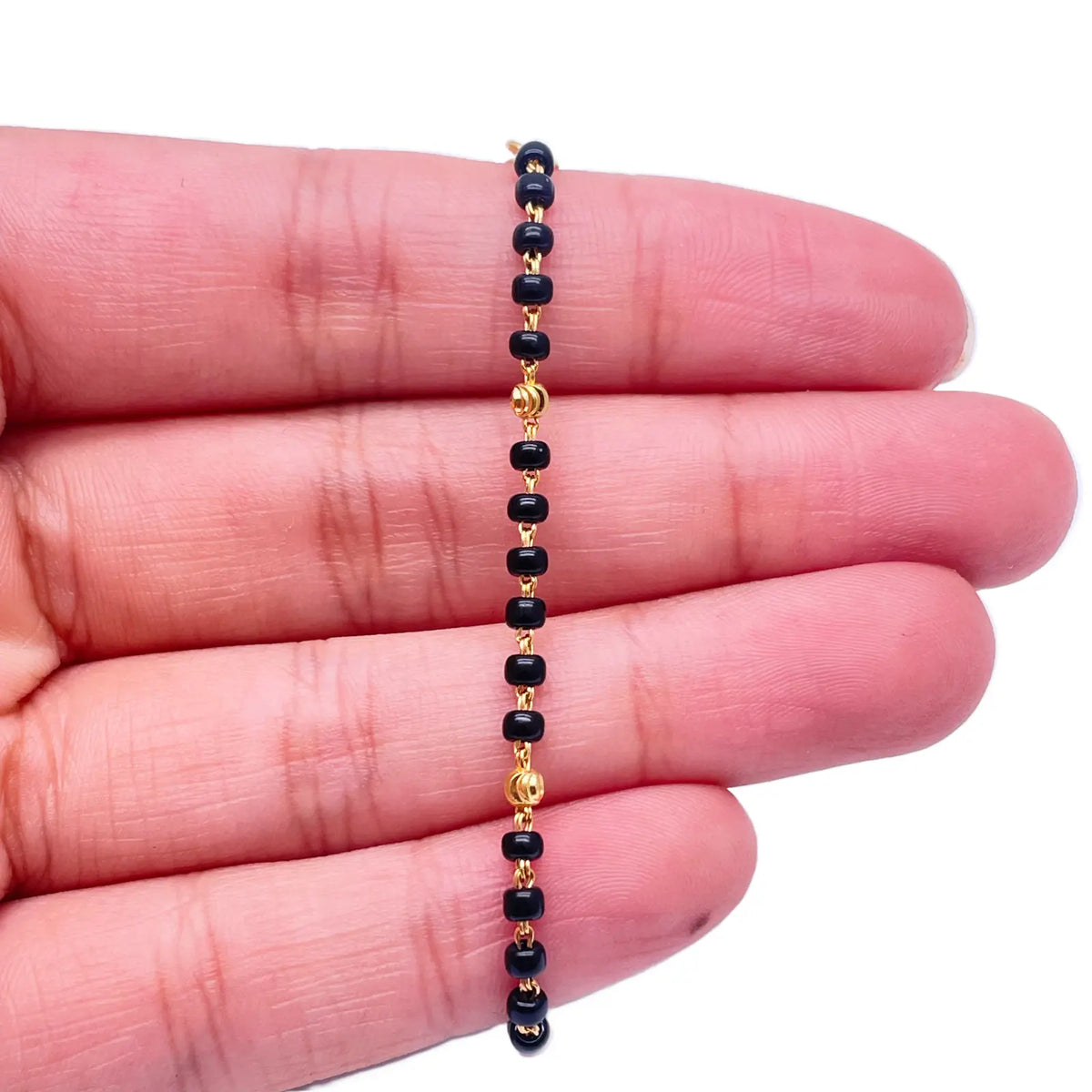 22ct Yellow Gold Children's Bracelet Black & Diamond Cut Gold Beads (Maniya/Manka/Nazariya) 