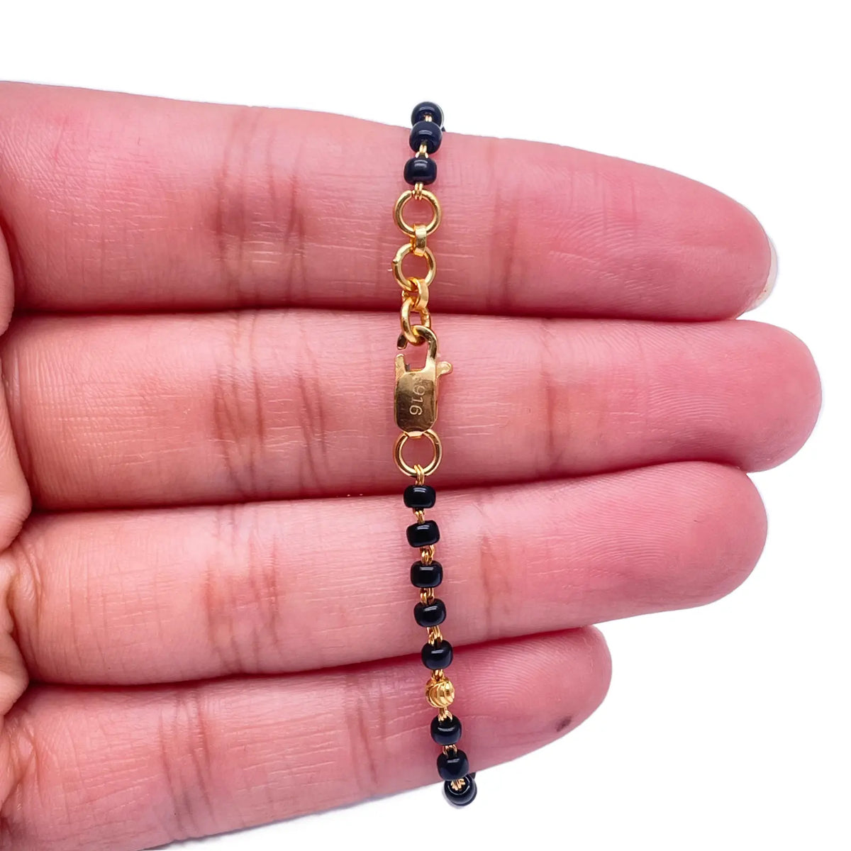 22ct Yellow Gold Children's Bracelet Black & Diamond Cut Gold Beads (Maniya/Manka/Nazariya) 