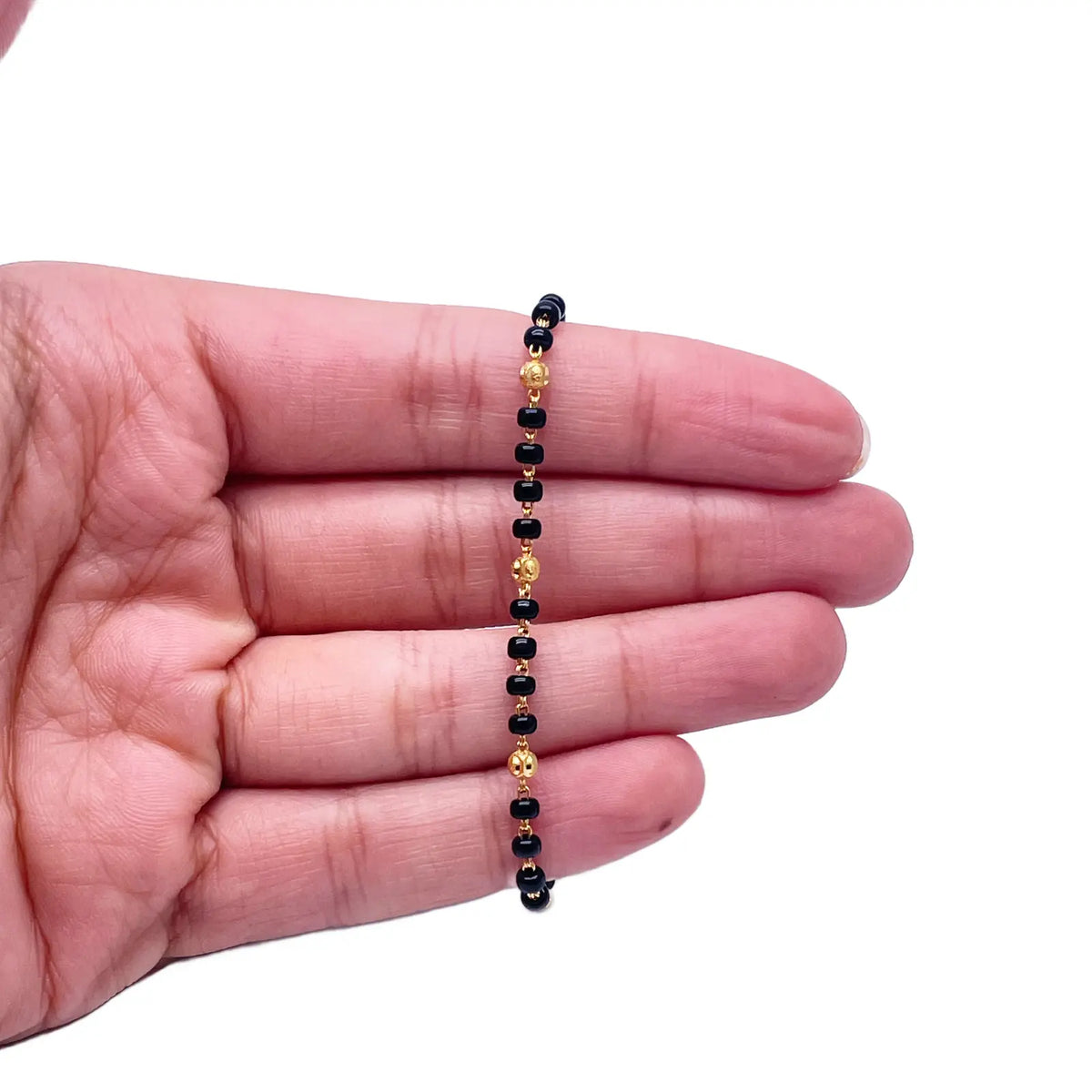 22ct Yellow Gold Children's Bracelet Black & Diamond Cut Gold Beads (Maniya/Manka/Nazariya) 