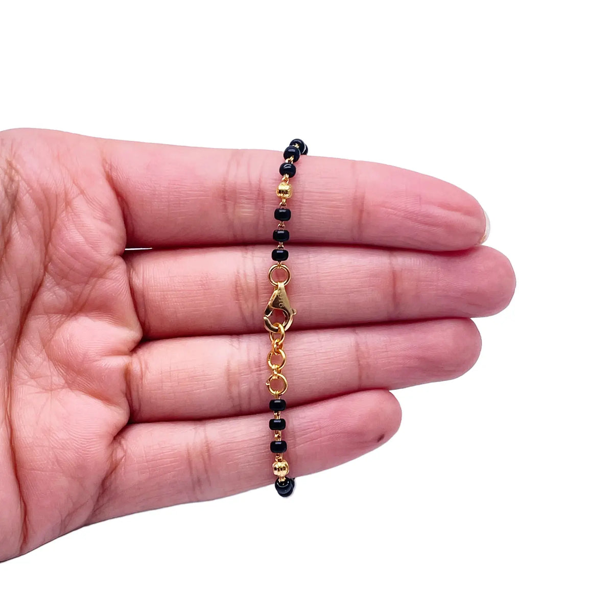 22ct Yellow Gold Children's Bracelet Black & Diamond Cut Gold Beads (Maniya/Manka/Nazariya) 