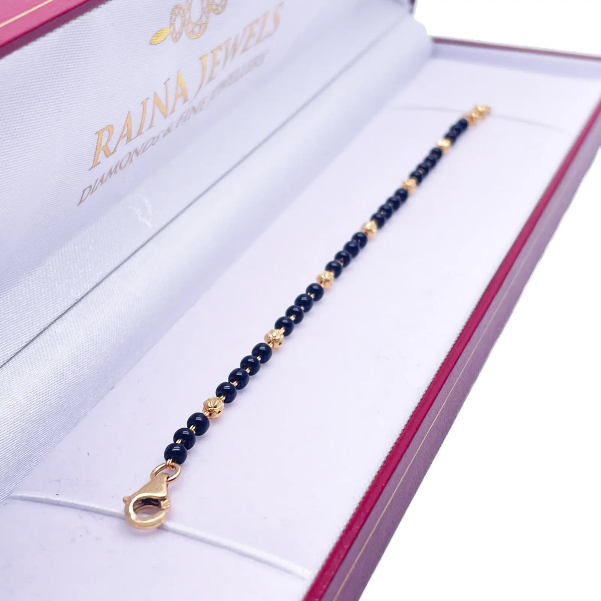 22ct Yellow Gold Children's Bracelet Black & Diamond Cut Gold Beads (Maniya/Manka/Nazariya) 