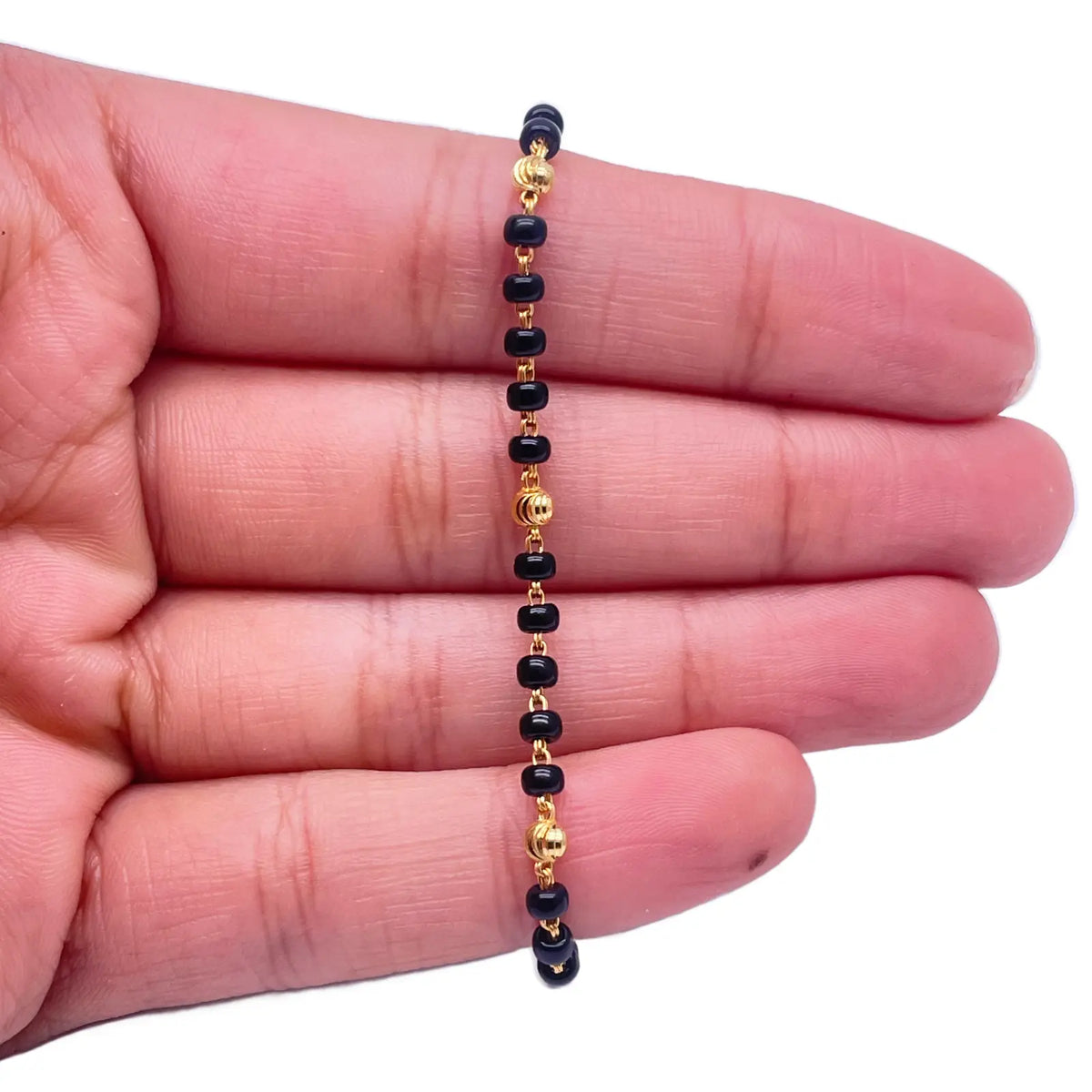 22ct Yellow Gold Children's Bracelet Black & Gold Beads (Maniya/Manka/Nazariya)  Gold Beads Children's Bracelet, 22ct Yellow Gold Bracelet, Black