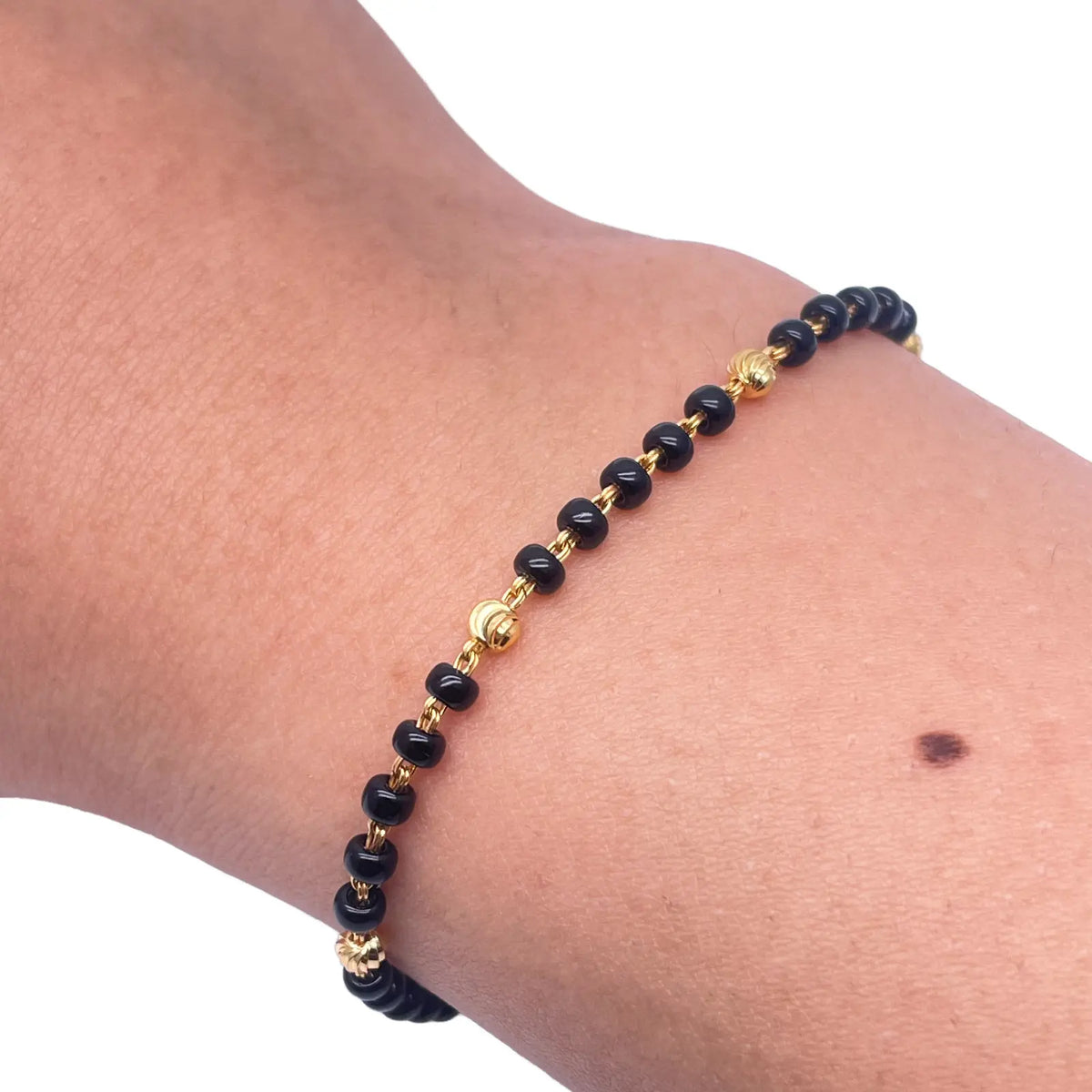 22ct Yellow Gold Children's Bracelet Black & Gold Beads (Maniya/Manka/Nazariya)  Gold Beads Children's Bracelet, 22ct Yellow Gold Bracelet, Black