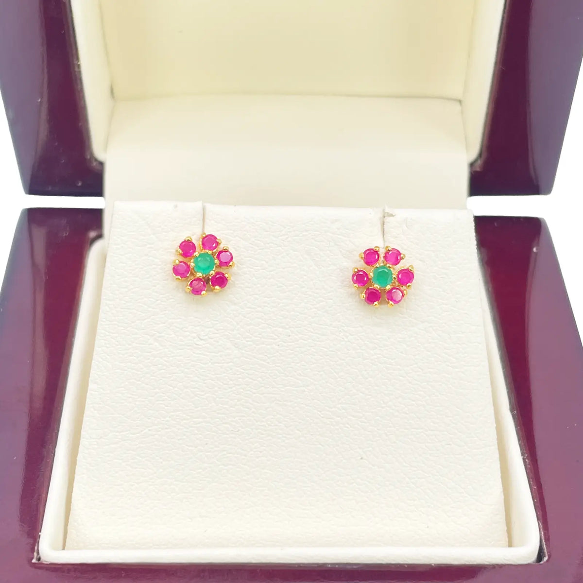 22ct Yellow Gold Children's Flower Shaped Small Gemstone Stud Earrings 