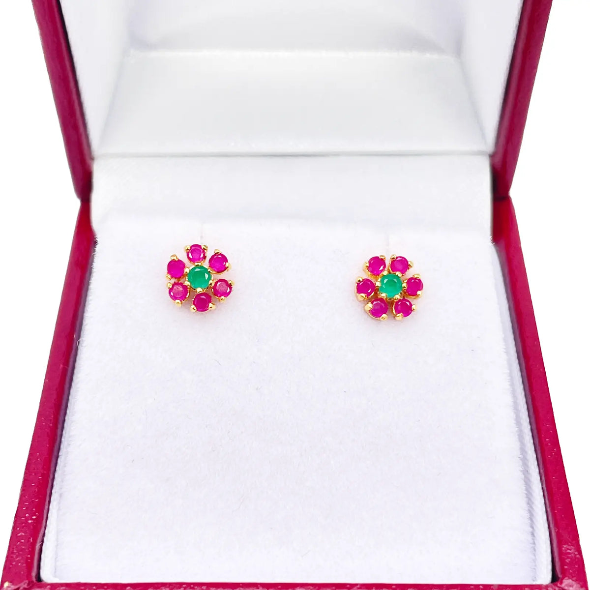22ct Yellow Gold Children's Flower Shaped Small Gemstone Stud Earrings 