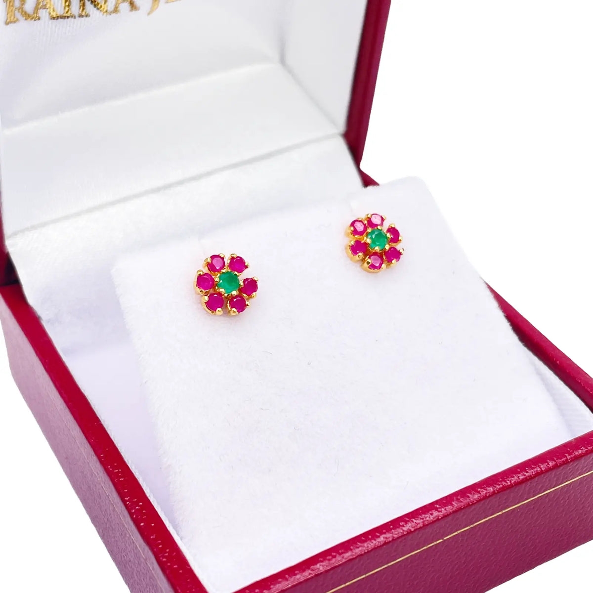 22ct Yellow Gold Children's Flower Shaped Small Gemstone Stud Earrings 