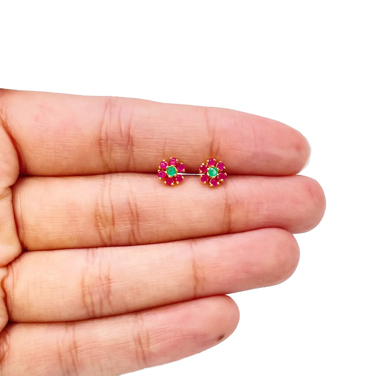 22ct Yellow Gold Children's Flower Shaped Small Gemstone Stud Earrings 