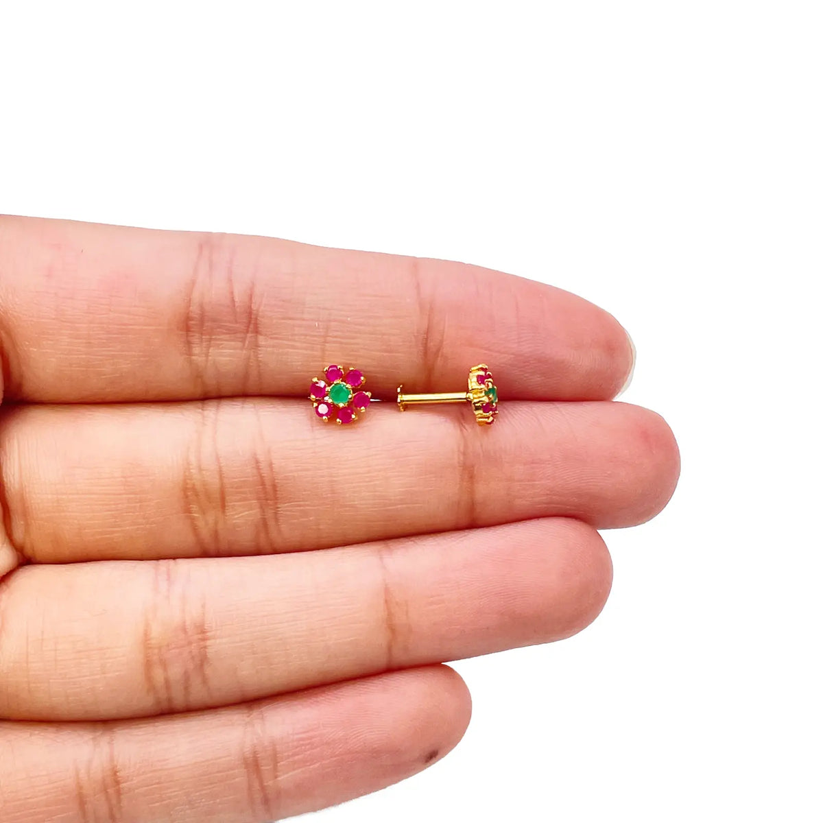 22ct Yellow Gold Children's Flower Shaped Small Gemstone Stud Earrings 