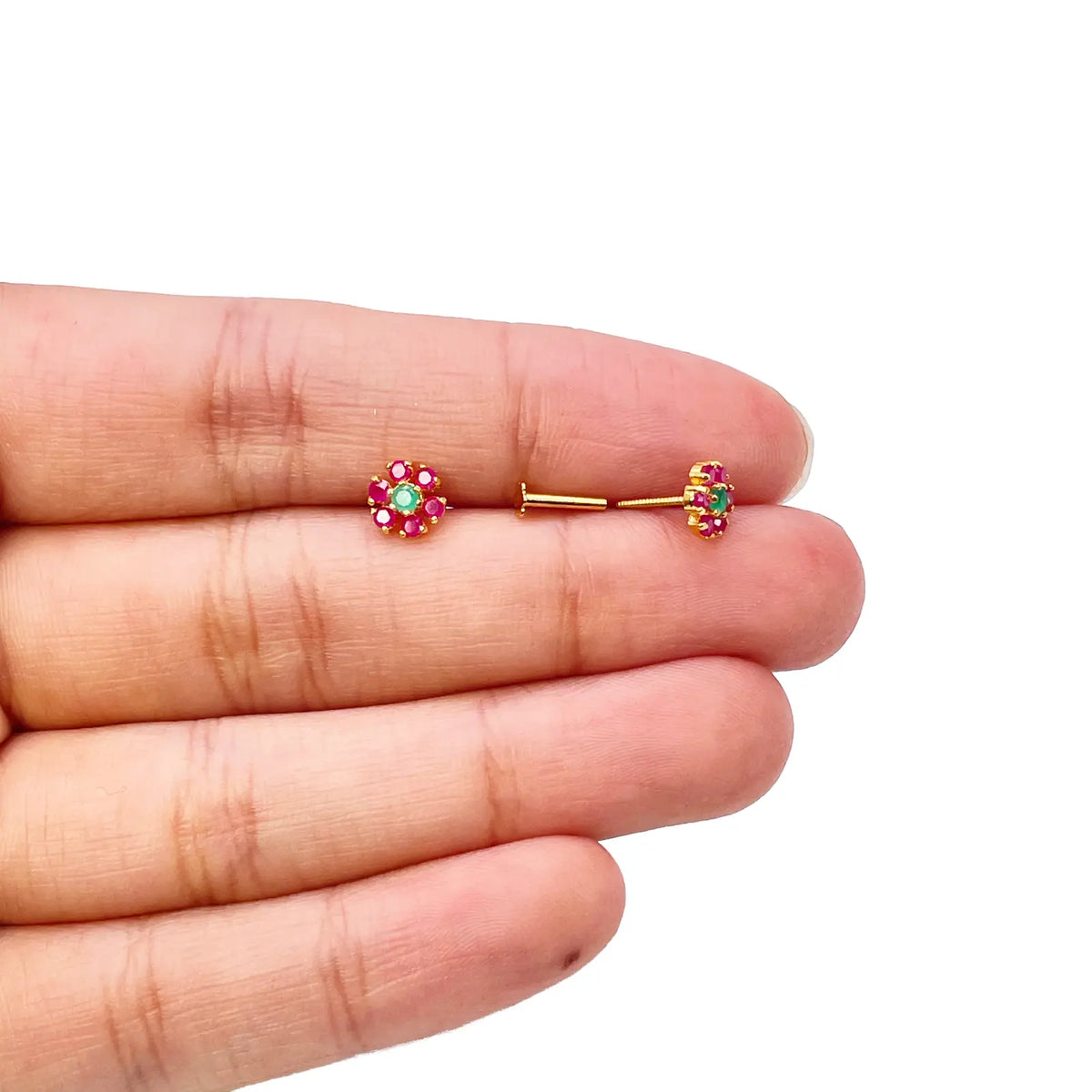 22ct Yellow Gold Children's Flower Shaped Small Gemstone Stud Earrings 
