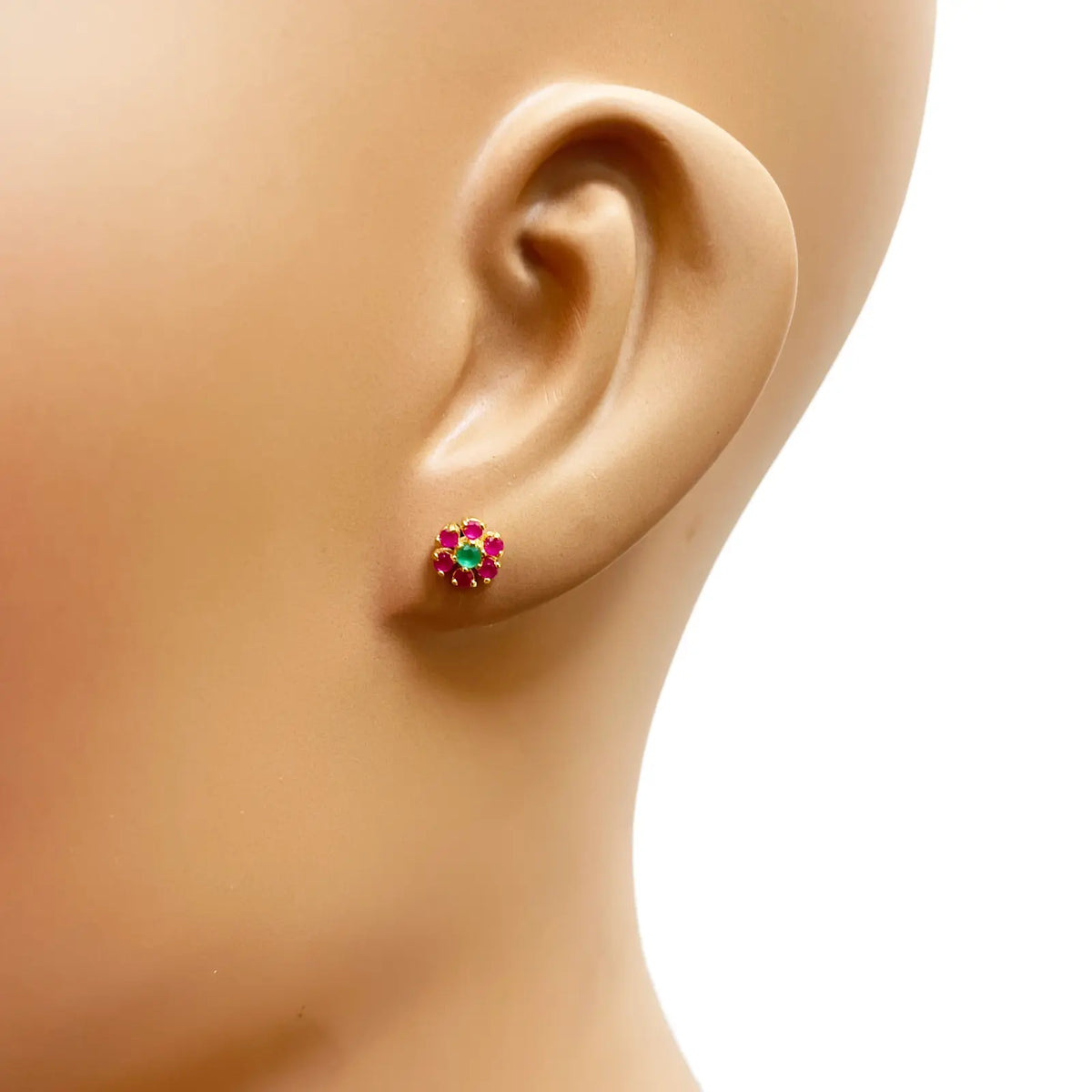 22ct Yellow Gold Children's Flower Shaped Small Gemstone Stud Earrings 