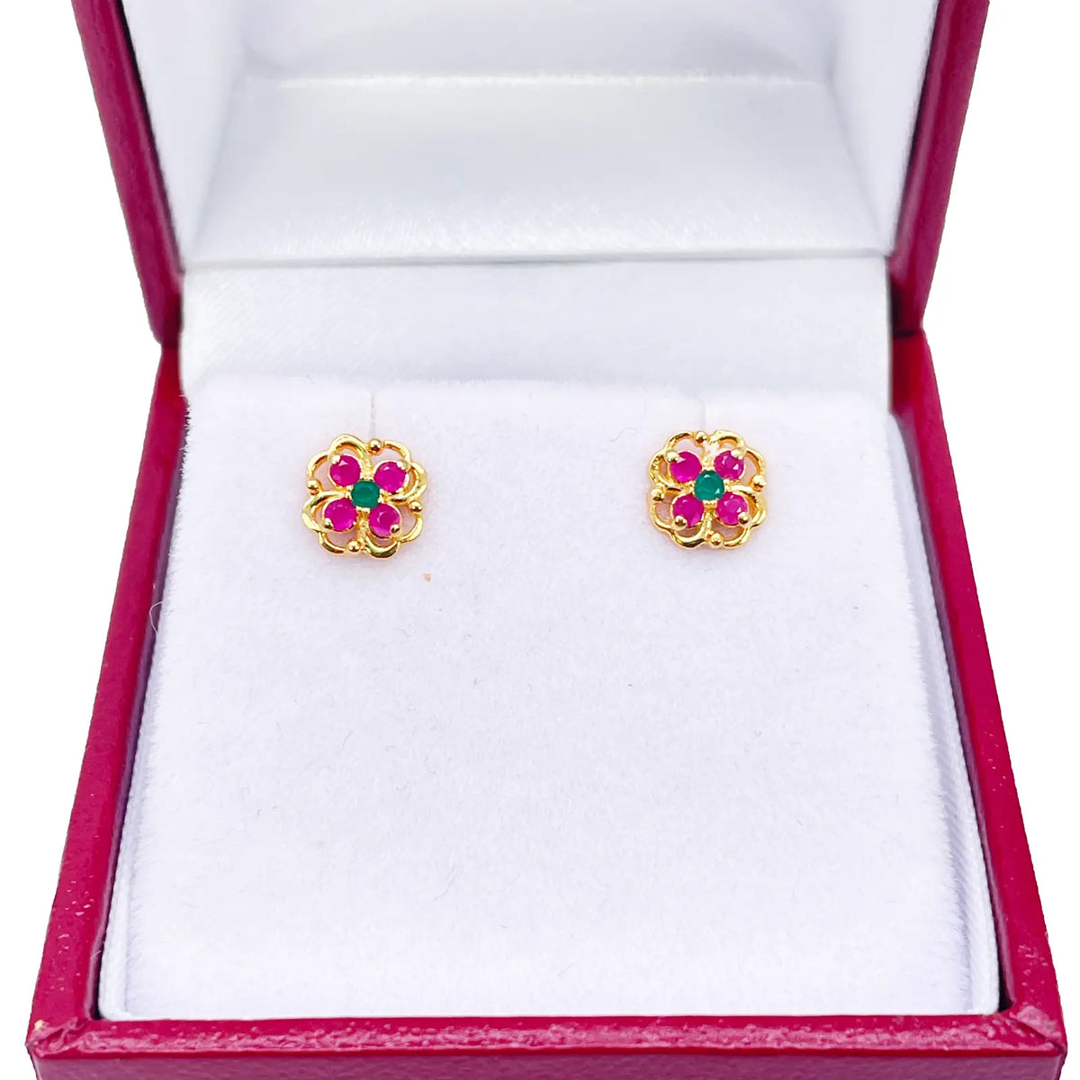 22ct Yellow Gold Children's Flower Shaped Small Gemstone Stud Earrings 