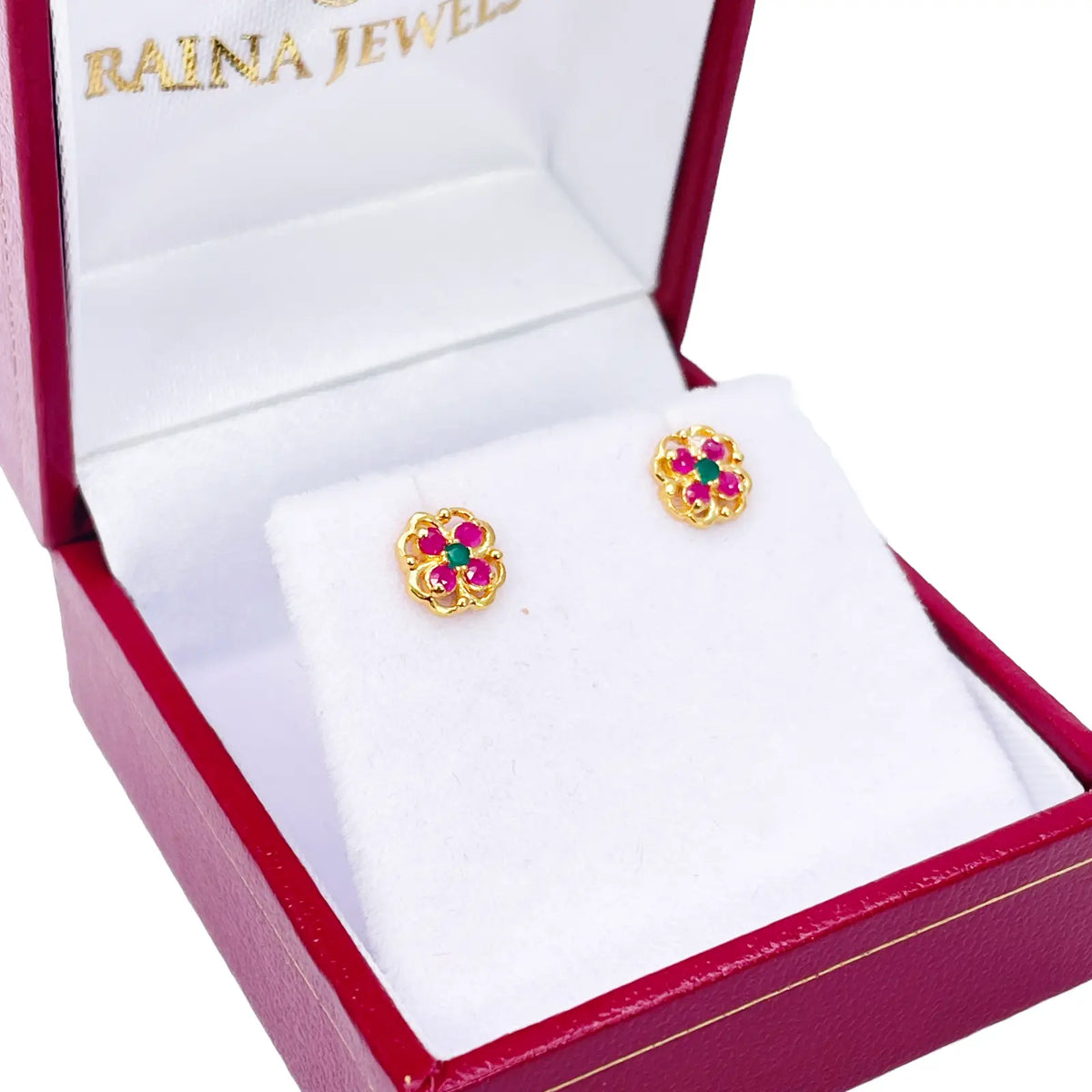 22ct Yellow Gold Children's Flower Shaped Small Gemstone Stud Earrings 