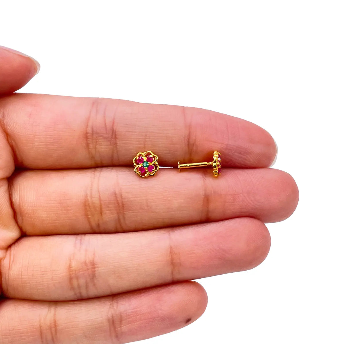 22ct Yellow Gold Children's Flower Shaped Small Gemstone Stud Earrings 