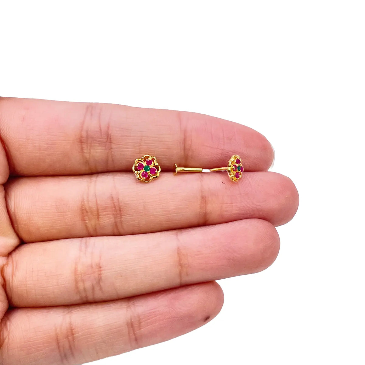 22ct Yellow Gold Children's Flower Shaped Small Gemstone Stud Earrings 