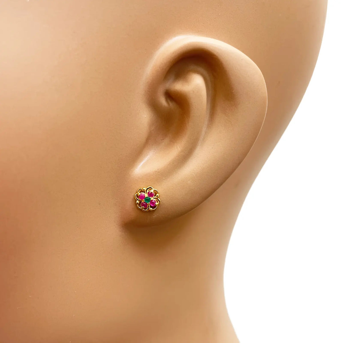 22ct Yellow Gold Children's Flower Shaped Small Gemstone Stud Earrings 