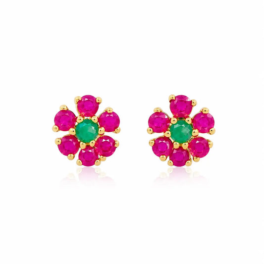22ct Yellow Gold Children's Flower Shaped Small Gemstone Stud Earrings  Children's gold earring