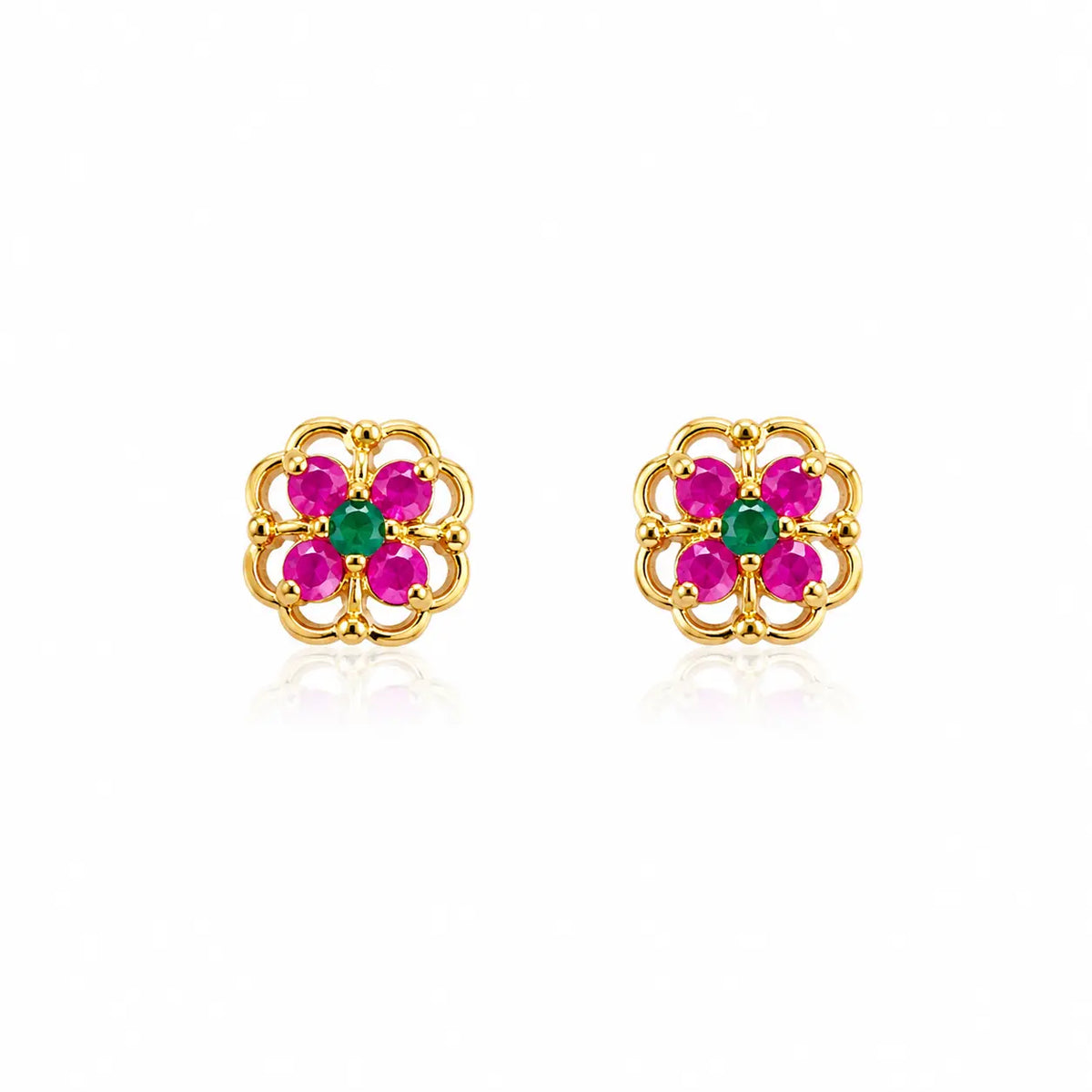 22ct Yellow Gold Children's Flower Shaped Small Gemstone Stud Earrings  Children's gold earring