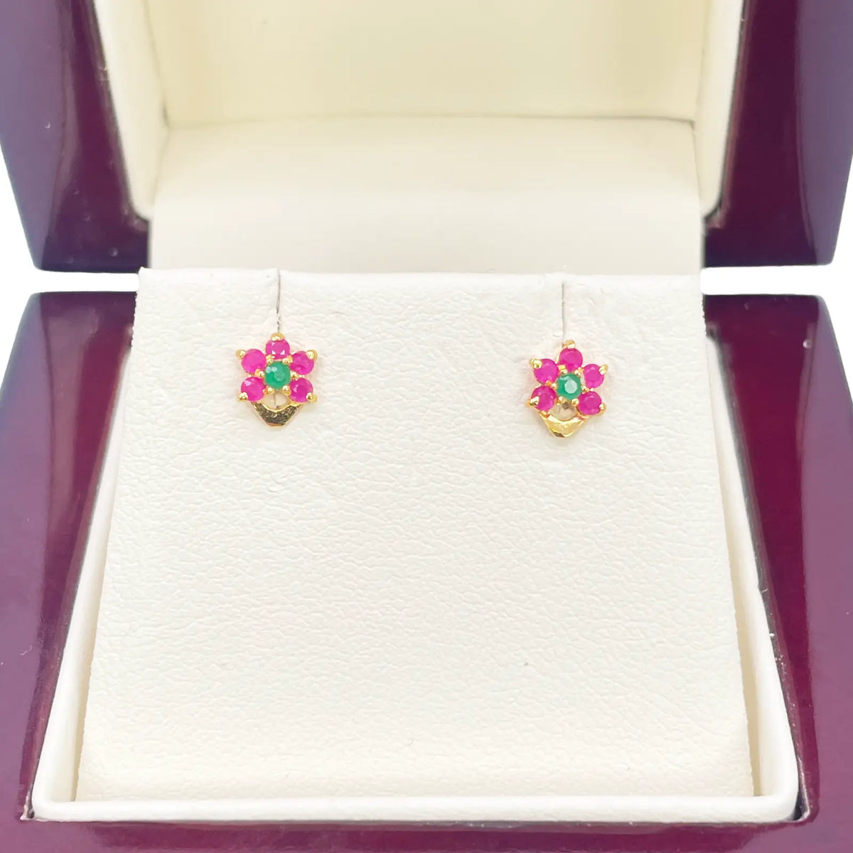 22ct Yellow Gold Children's Half Flower Shaped Small Gemstone Stud Earrings 