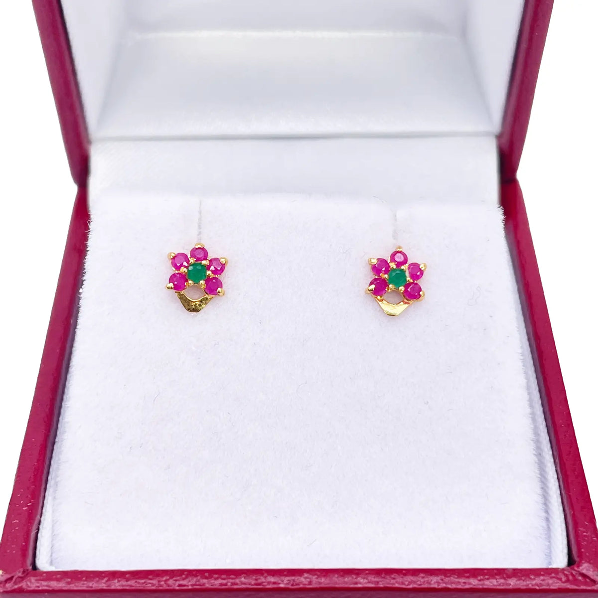 22ct Yellow Gold Children's Half Flower Shaped Small Gemstone Stud Earrings 