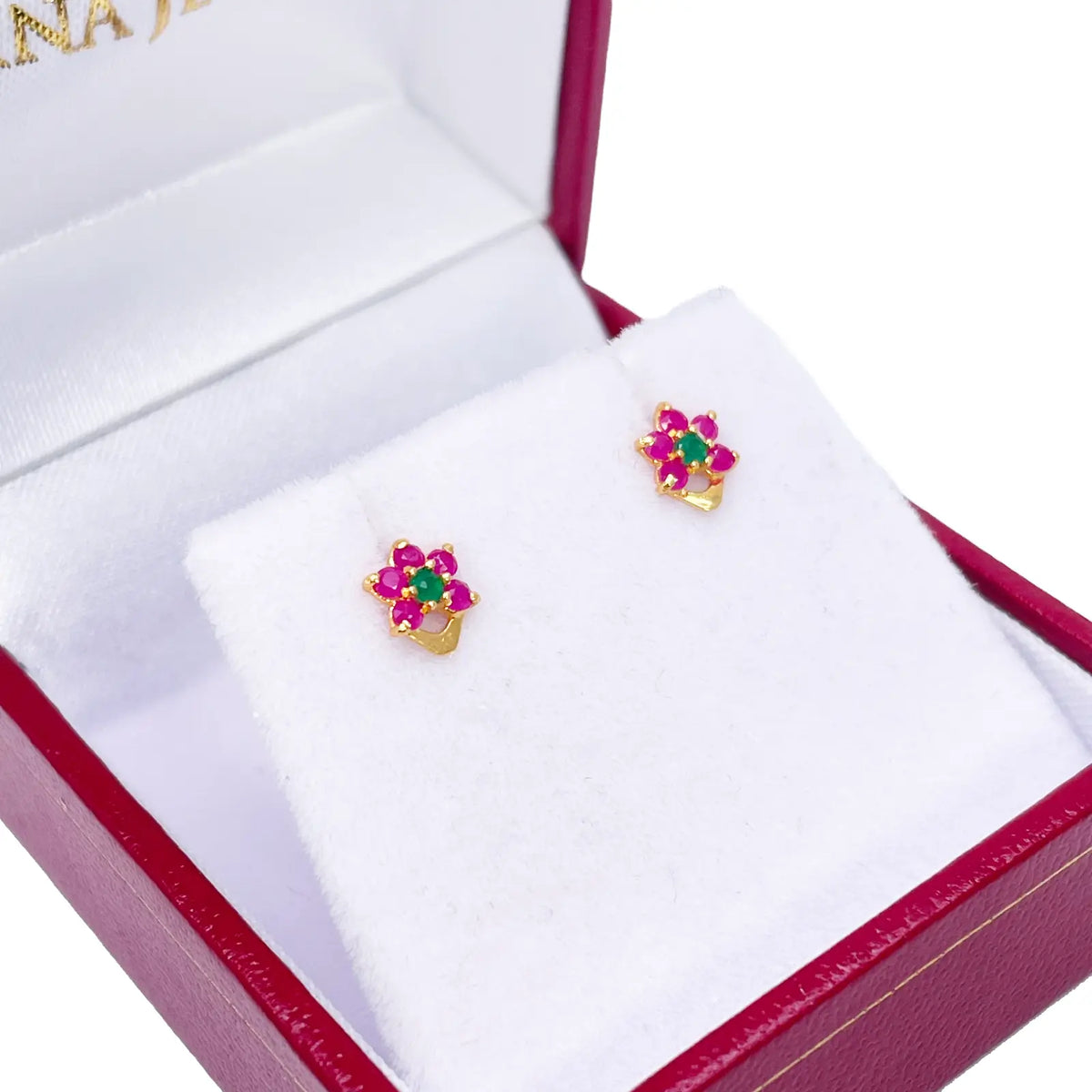 22ct Yellow Gold Children's Half Flower Shaped Small Gemstone Stud Earrings 