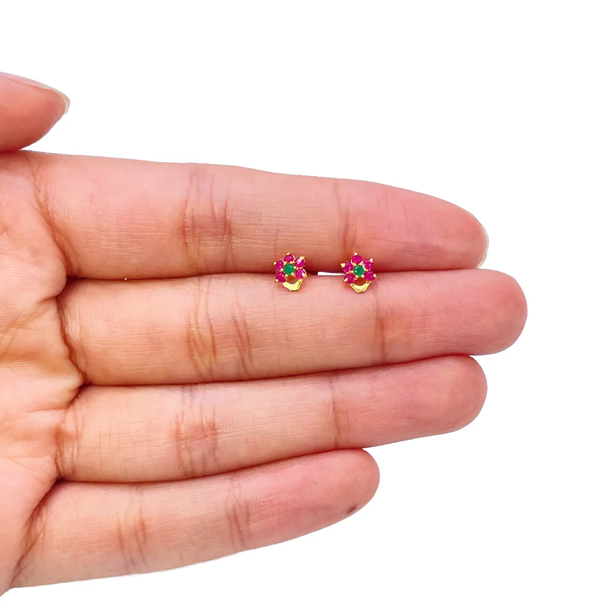 22ct Yellow Gold Children's Half Flower Shaped Small Gemstone Stud Earrings 