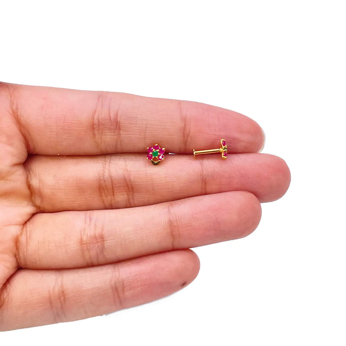 22ct Yellow Gold Children's Half Flower Shaped Small Gemstone Stud Earrings 