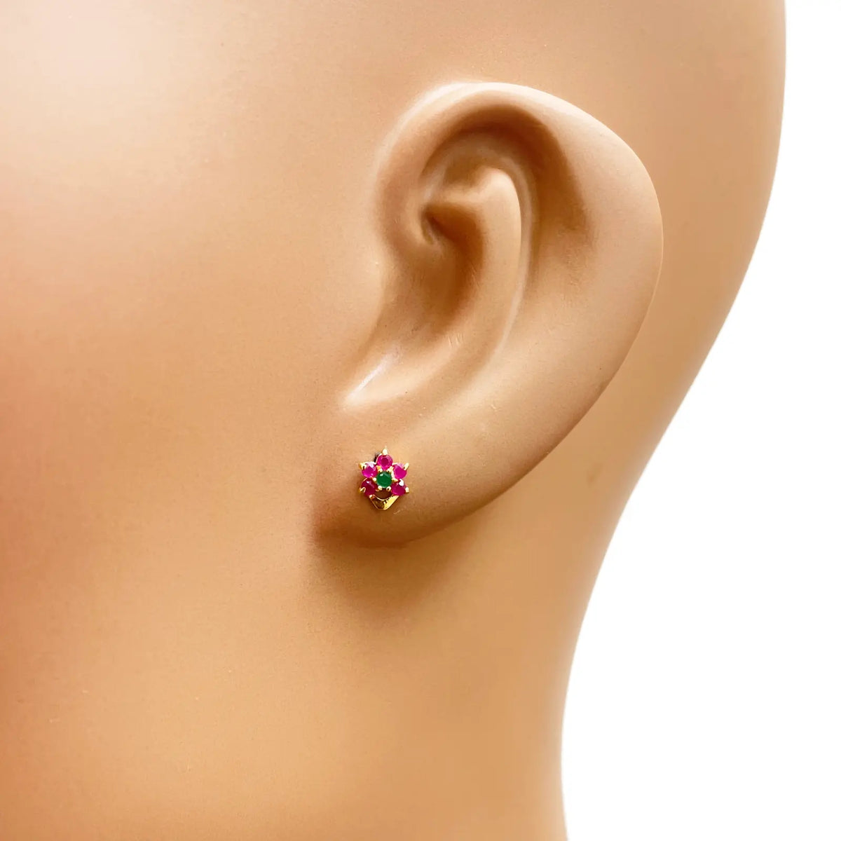22ct Yellow Gold Children's Half Flower Shaped Small Gemstone Stud Earrings 