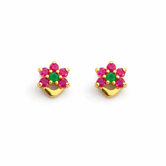 22ct Yellow Gold Children's Half Flower Shaped Small Gemstone Stud Earrings  Children's gold earring