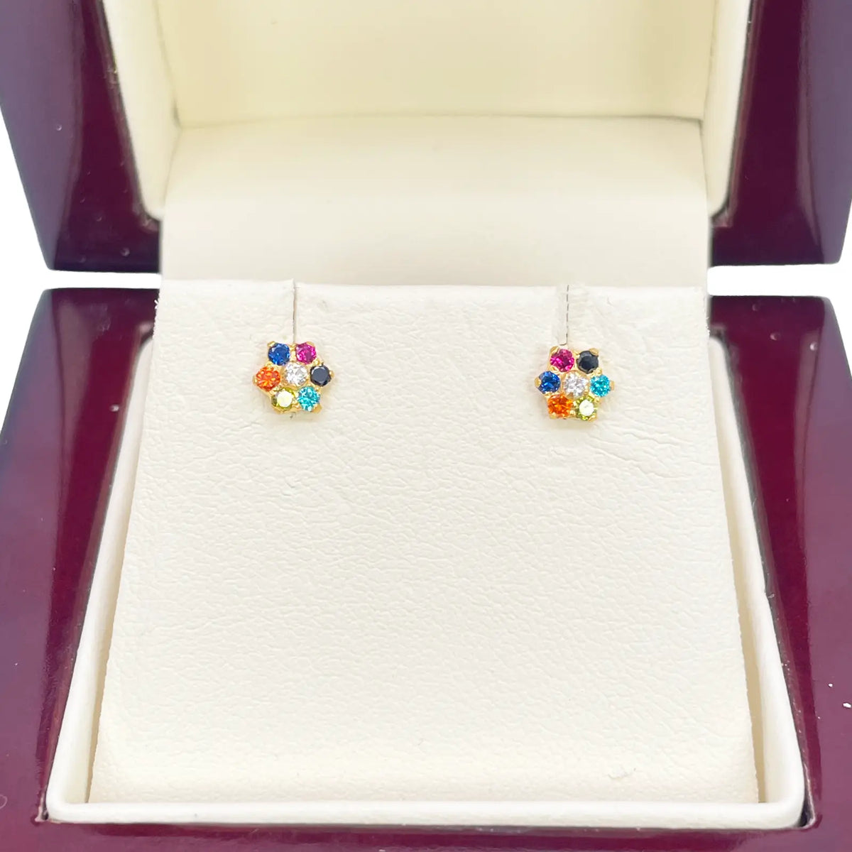 22ct Yellow Gold Children's Multicoloured Cubic Zirconia Floral Stud Earrings 5mm 