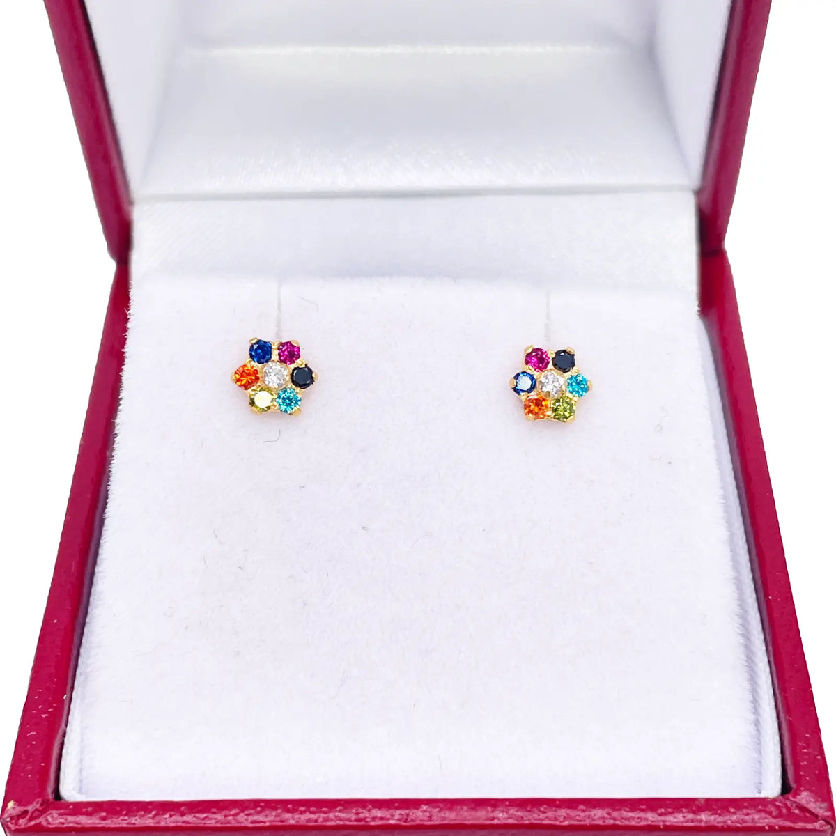 22ct Yellow Gold Children's Multicoloured Cubic Zirconia Floral Stud Earrings 5mm 