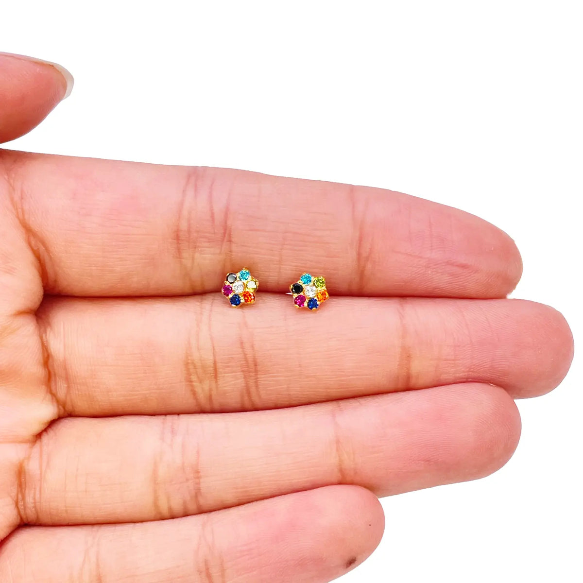 22ct Yellow Gold Children's Multicoloured Cubic Zirconia Floral Stud Earrings 5mm 