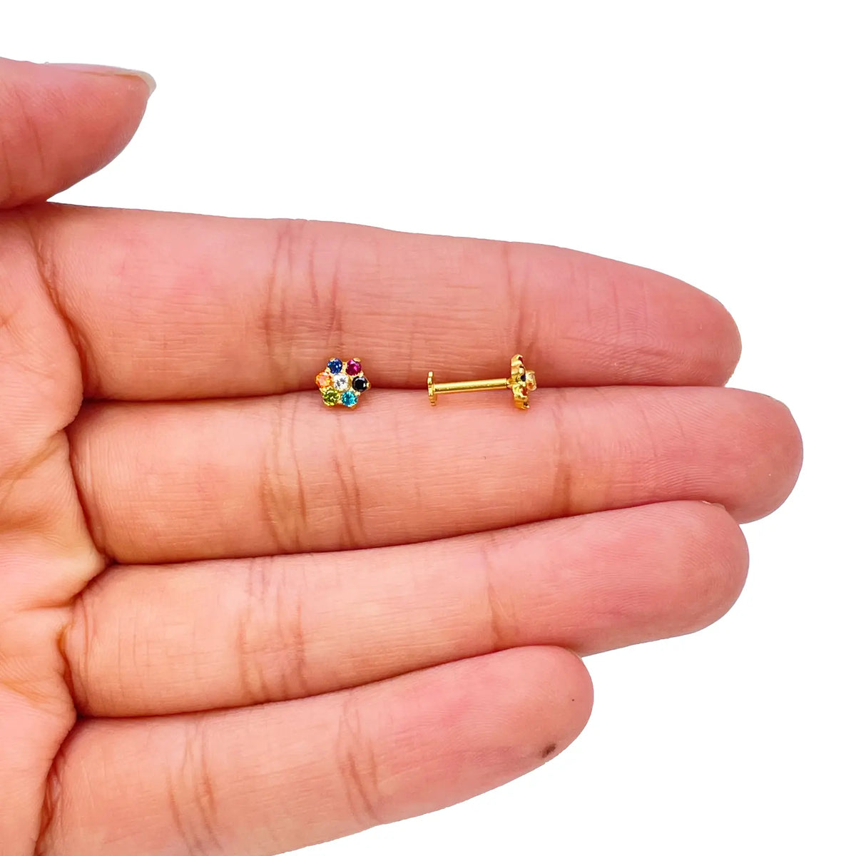 22ct Yellow Gold Children's Multicoloured Cubic Zirconia Floral Stud Earrings 5mm 