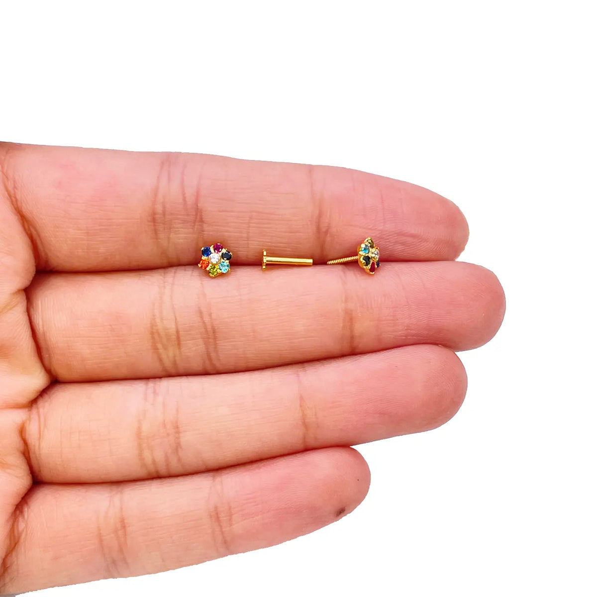 22ct Yellow Gold Children's Multicoloured Cubic Zirconia Floral Stud Earrings 5mm 