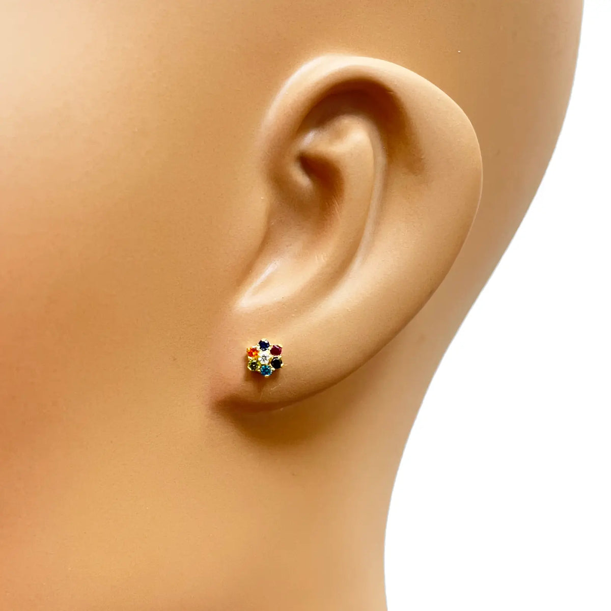 22ct Yellow Gold Children's Multicoloured Cubic Zirconia Floral Stud Earrings 5mm 