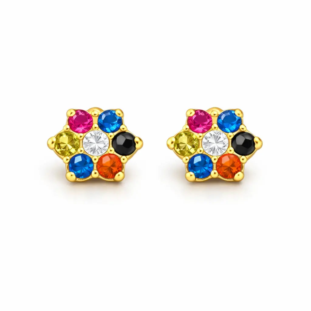 22ct Yellow Gold Children's Multicoloured Cubic Zirconia Floral Stud Earrings 5mm  Children's gold earring