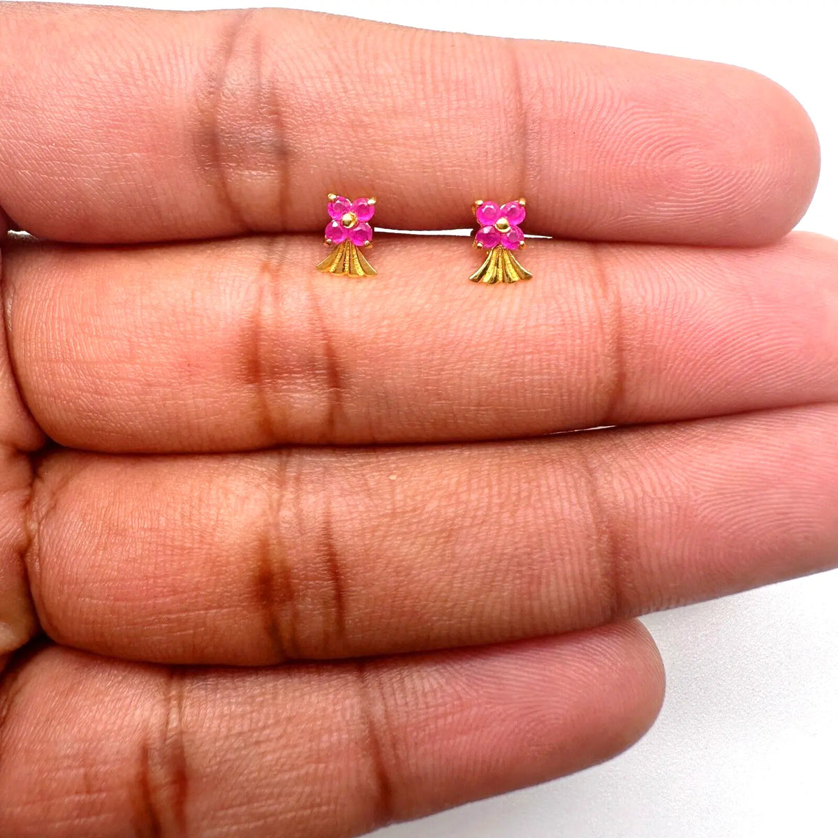 22ct Yellow Gold Children's Natural Ruby Tiny Floral Stud Earrings  Diamond Bracelets