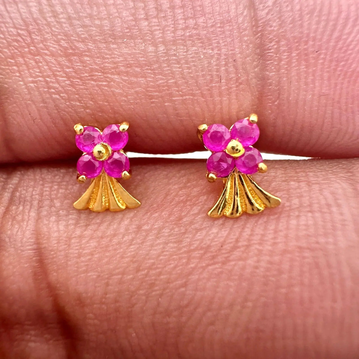 22ct Yellow Gold Children's Natural Ruby Tiny Floral Stud Earrings  Diamond Bracelets