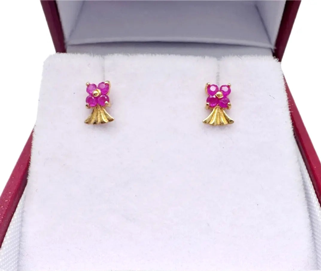 22ct Yellow Gold Children's Natural Ruby Tiny Floral Stud Earrings  Diamond Bracelets