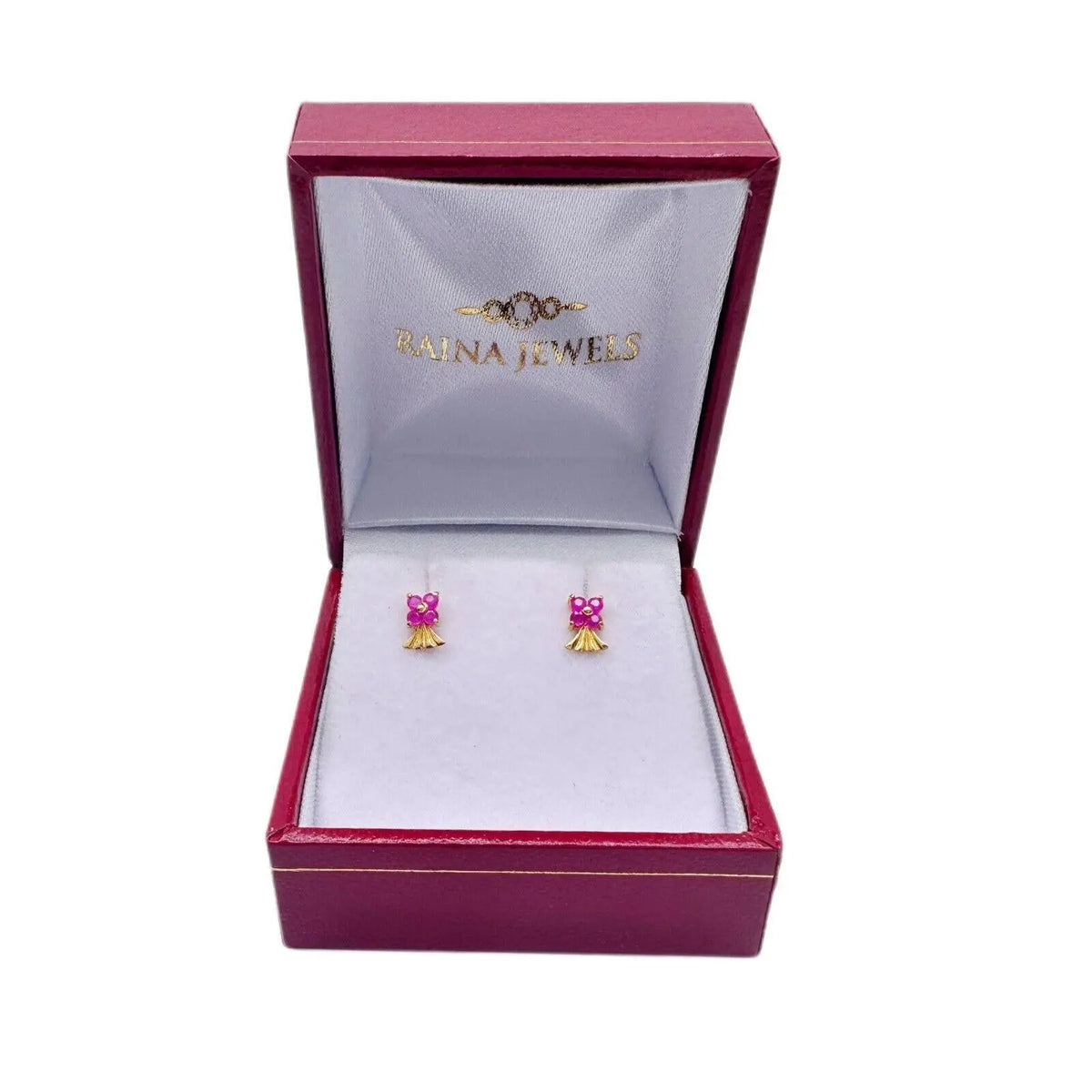 22ct Yellow Gold Children's Natural Ruby Tiny Floral Stud Earrings  Diamond Bracelets