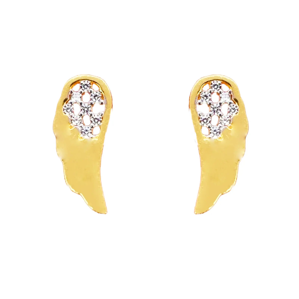 22ct Yellow Gold Cubic Zirconia Angel Wings Stud Earrings (13.6x5.5mm) 