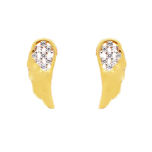 22ct Yellow Gold Cubic Zirconia Angel Wings Stud Earrings (13.6x5.5mm) 
