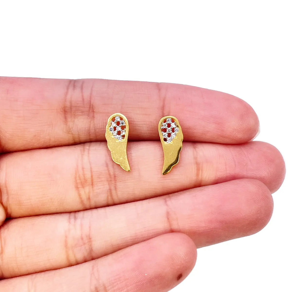 22ct Yellow Gold Cubic Zirconia Angel Wings Stud Earrings (13.6x5.5mm) 
