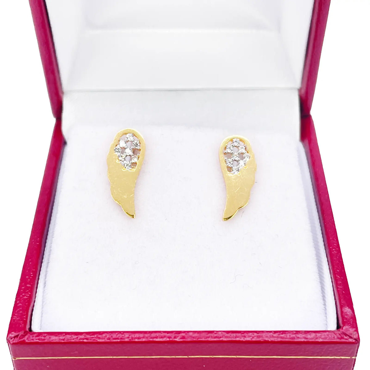 22ct Yellow Gold Cubic Zirconia Angel Wings Stud Earrings (13.6x5.5mm) 
