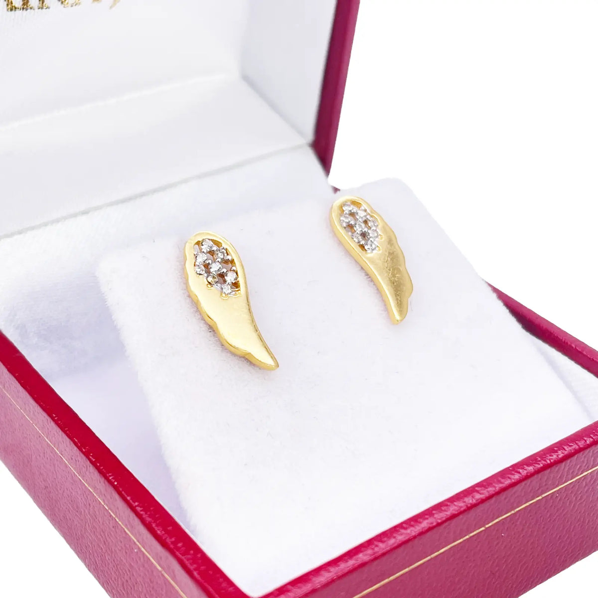 22ct Yellow Gold Cubic Zirconia Angel Wings Stud Earrings (13.6x5.5mm) 