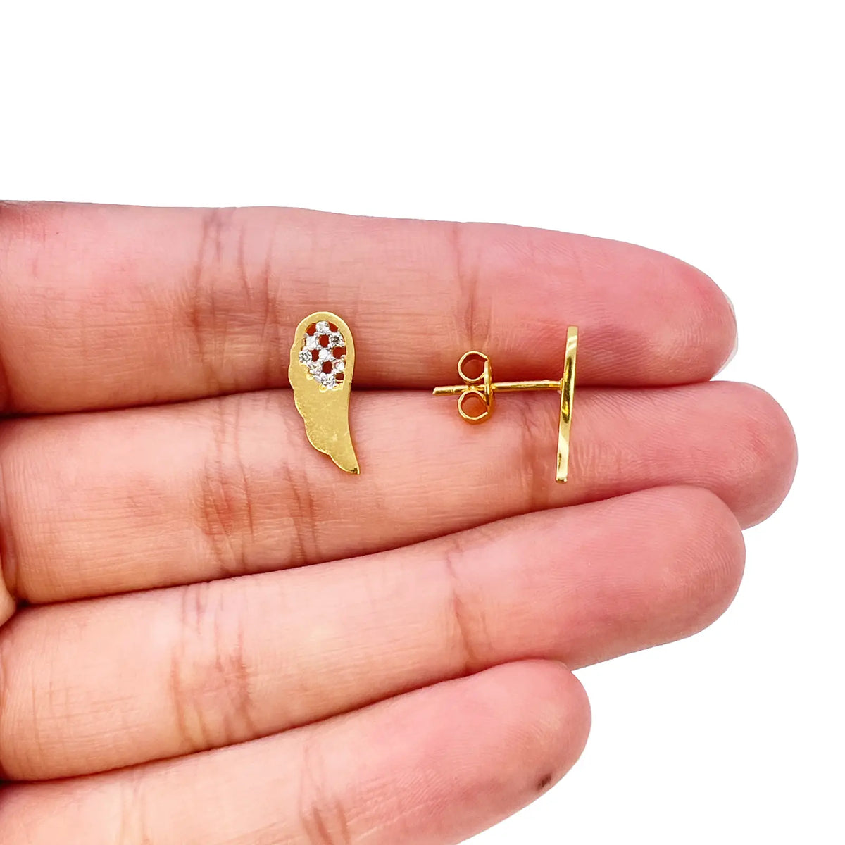 22ct Yellow Gold Cubic Zirconia Angel Wings Stud Earrings (13.6x5.5mm) 