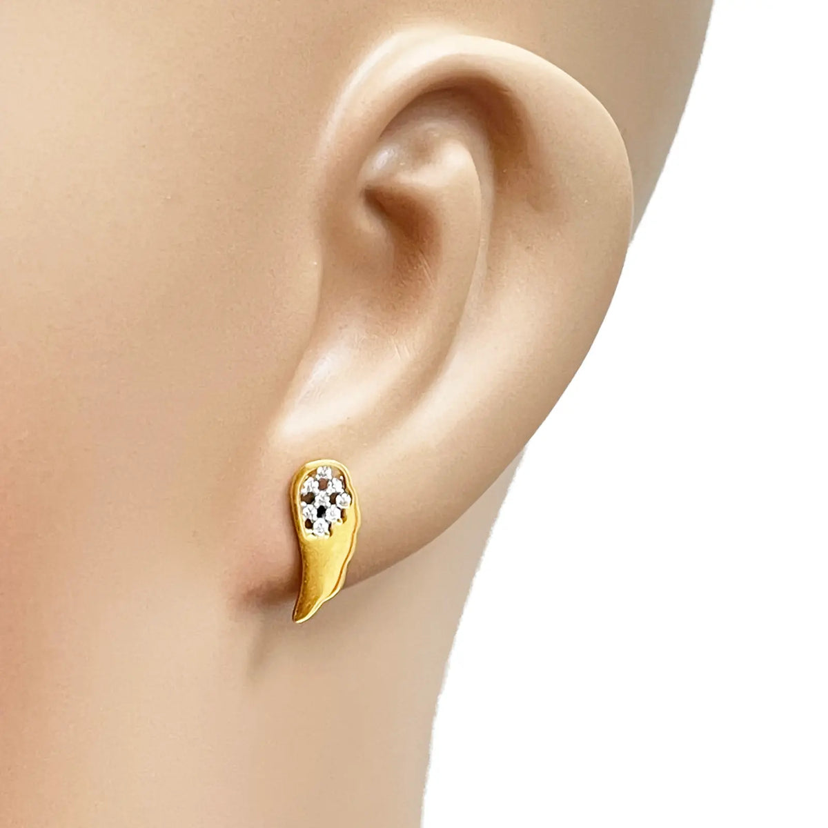 22ct Yellow Gold Cubic Zirconia Angel Wings Stud Earrings (13.6x5.5mm) 