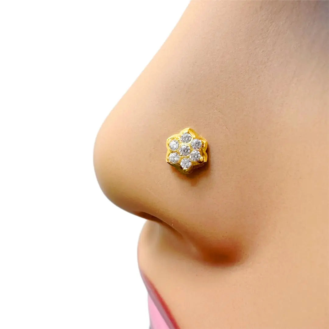 22ct Yellow Gold Cubic Zirconia Cluster Floral Nose Stud 