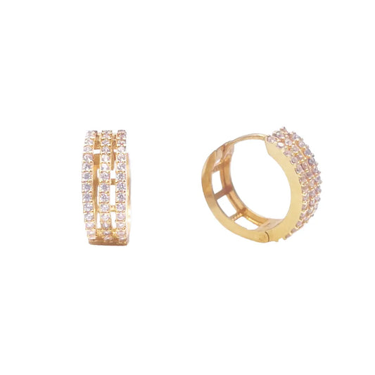 22ct Yellow Gold Cubic Zirconia Cluster Three Row Hoop Huggie Earrings  Gold earring